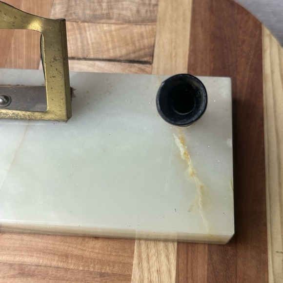 Vintage Desk Base 6.5" Fountain Pen Black Brass Card Holder Banded Onyx READ - Picture 3 of 13